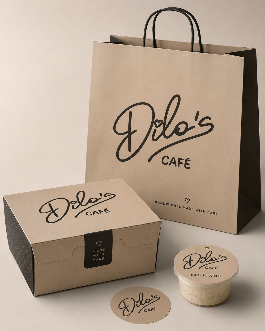 Dilo's Café Take-Away Set — Box, Bag, Dip-Becher